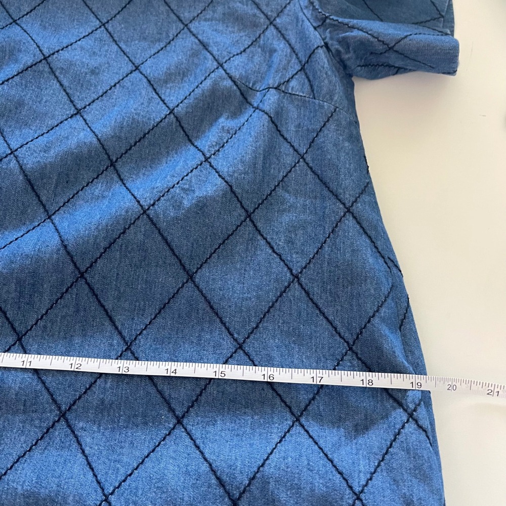 Kate Spade Denim Quilted Shift Dress Blue Gold Zipper Preppy Mod Coastal Size 2 - Picture 13 of 14